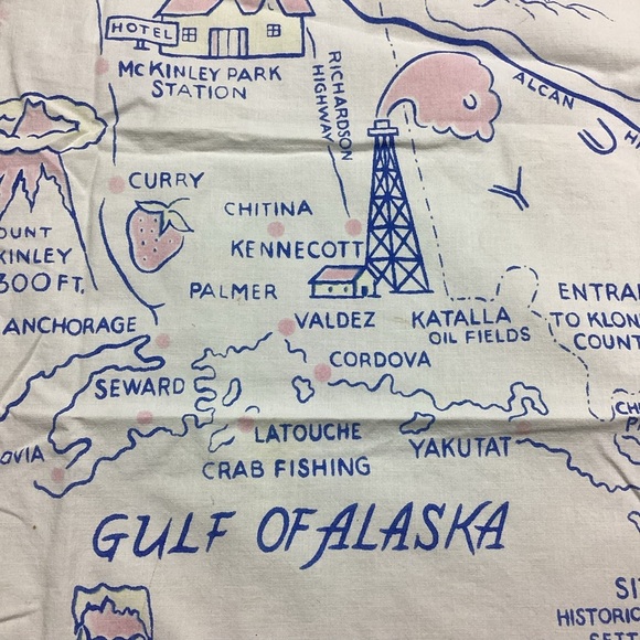Vintage Alaska state 1950s MCM cotton tablecloth - Picture 8 of 10